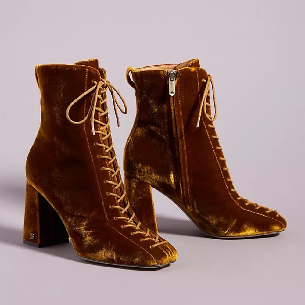 Sam Edelman Velvet Lace-Up Boots in Brown/Rust size 10